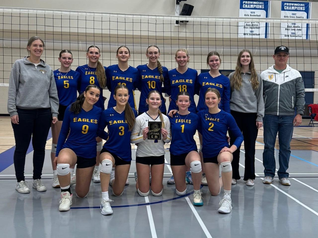 Immanuel Christian Secondary School Team History: The Immanuel Christian Eagles had an outstanding and competitive season. They finished 2nd at the Central Alberta Christian School Tournament and earned 3rd place at both the Prairie Winds and Super South Volleyball Tournaments—where they pushed the top 5A team in the province and defeated a provincially ranked 4A team to secure third. The Eagles went undefeated in Deep South Volleyball league play and battled hard to claim 2nd in the South Zone.